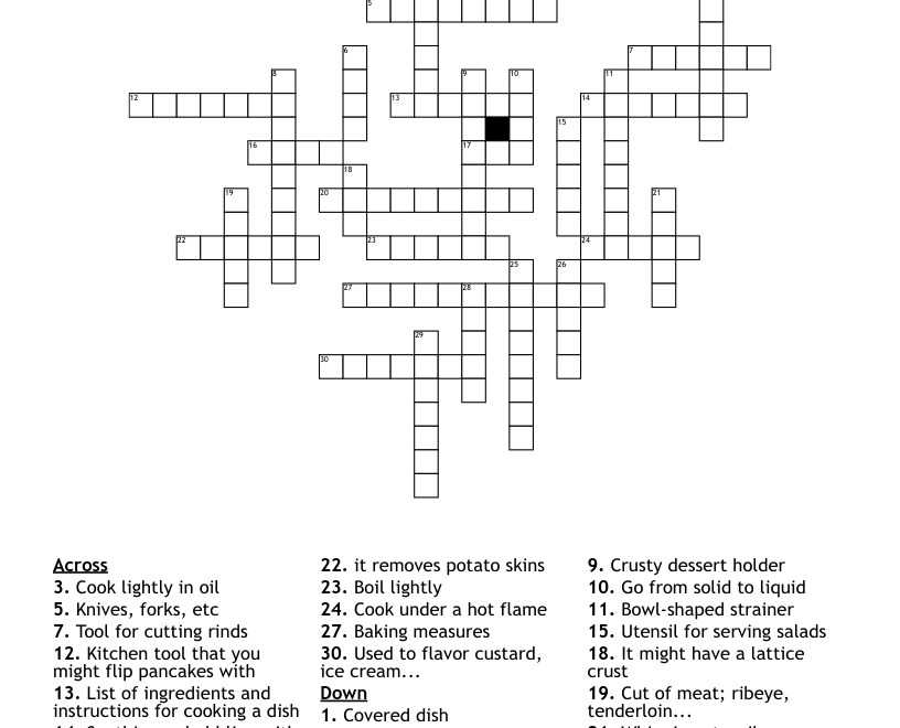 Cooking And Baking Terms Crossword WordMint
