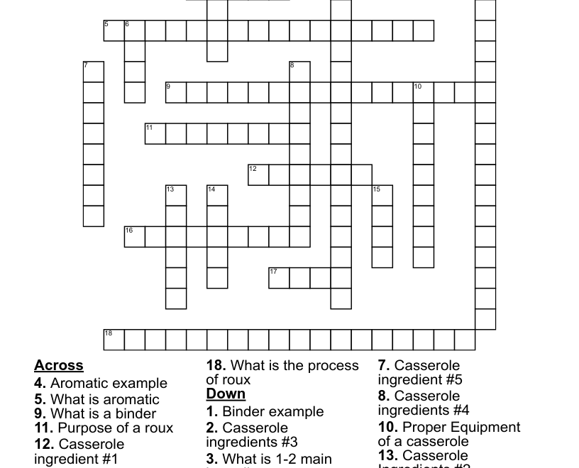 Cooking Crossword Puzzle WordMint
