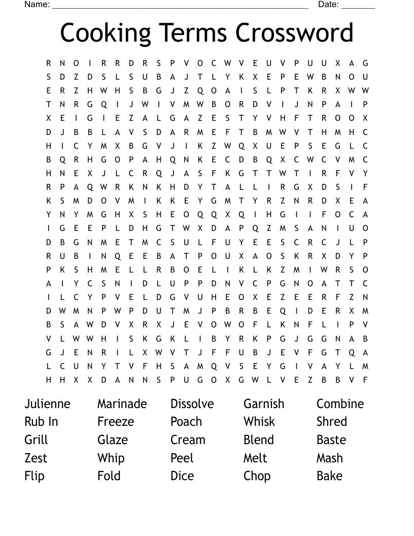 Cooking Terms Crossword Word Search WordMint Cooking Terms Crossword Word Search WordMint