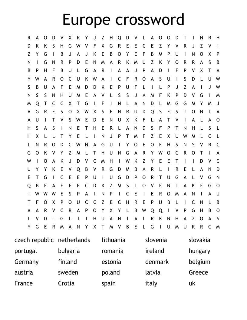 Countries Of Europe Word Search WordMint Countries Of Europe Word Search WordMint