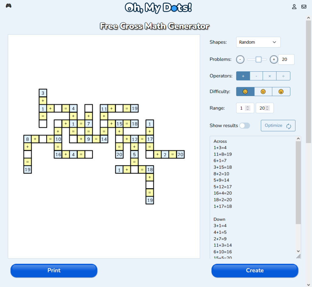 Creating A Free Cross Math Puzzle Oh My Dots 