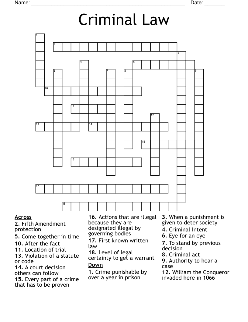 Criminal Law Crossword WordMint Criminal Law Crossword WordMint