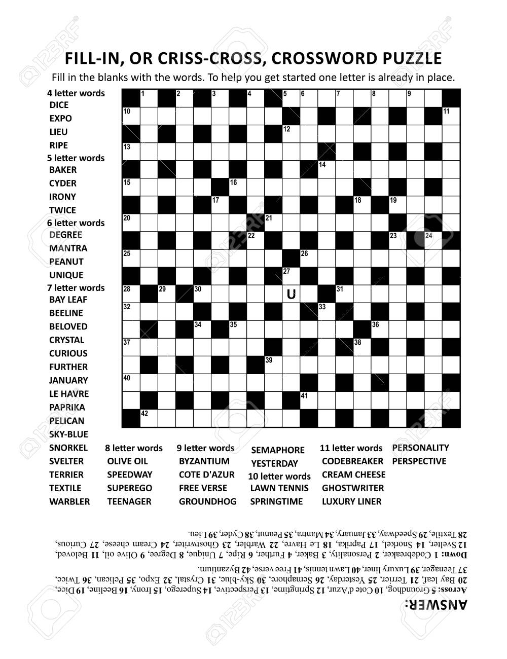 Criss coss or Fill in Else Kriss kross Crossword Puzzle Game Of 19x19 Grid Fitting Letter Or A4 Size Paper With General Knowledge Family Friendly Content Answer Included Royalty Free SVG Cliparts Vectors And Stock