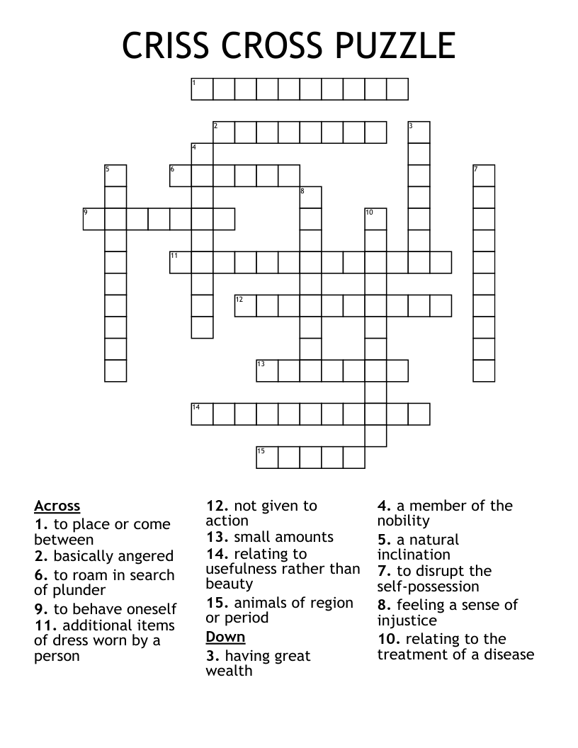 CRISS CROSS PUZZLE Crossword WordMint