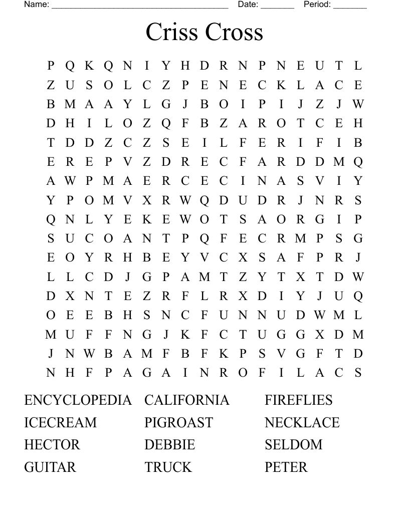 Criss Cross Word Search WordMint