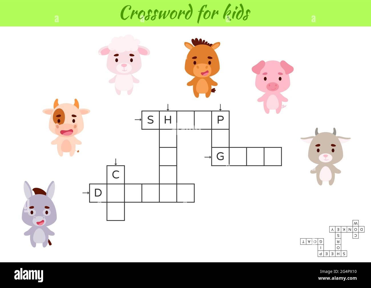Crossword For Kids With Pictures Of Animals Educational Game For Study English Language And Words Children Activity Printable Worksheet Includes An Stock Vector Image Art Alamy