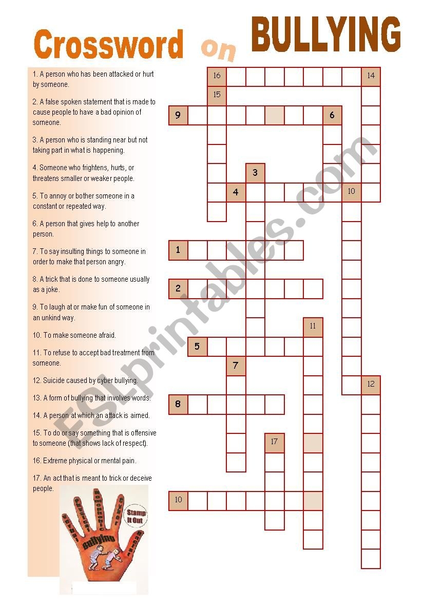Crossword On Bullying ESL Worksheet By Mulle