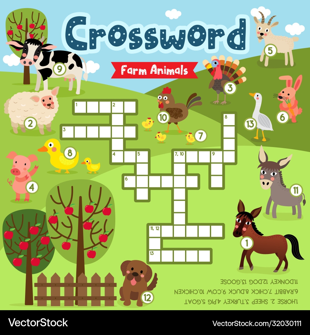 Crossword Puzzle Farm Animals Royalty Free Vector Image