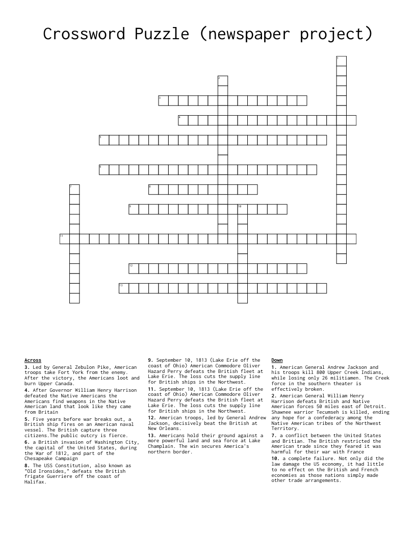 Crossword Puzzle newspaper Project WordMint Crossword Puzzle newspaper Project WordMint