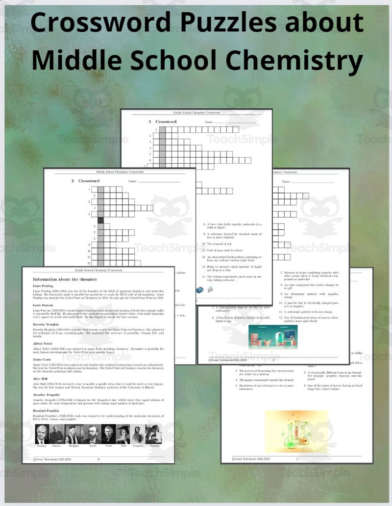 Crossword Puzzles About Middle School Chemistry By Teach Simple