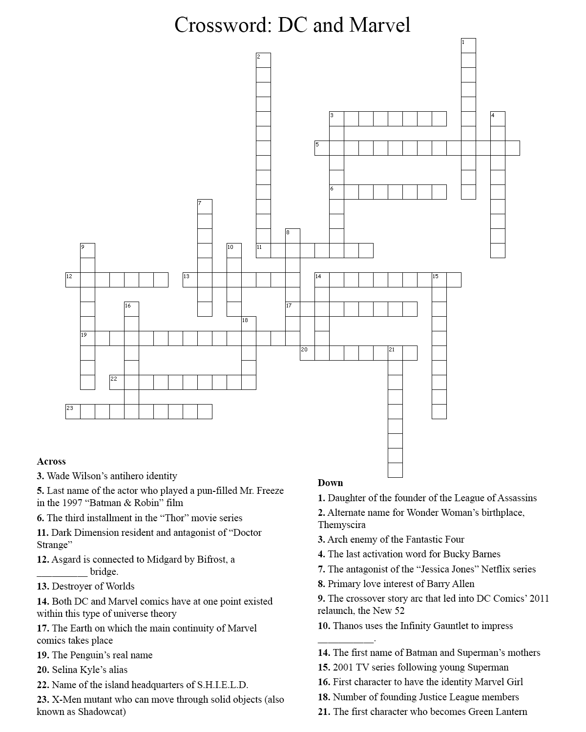 Batman Crossword Puzzle Printable