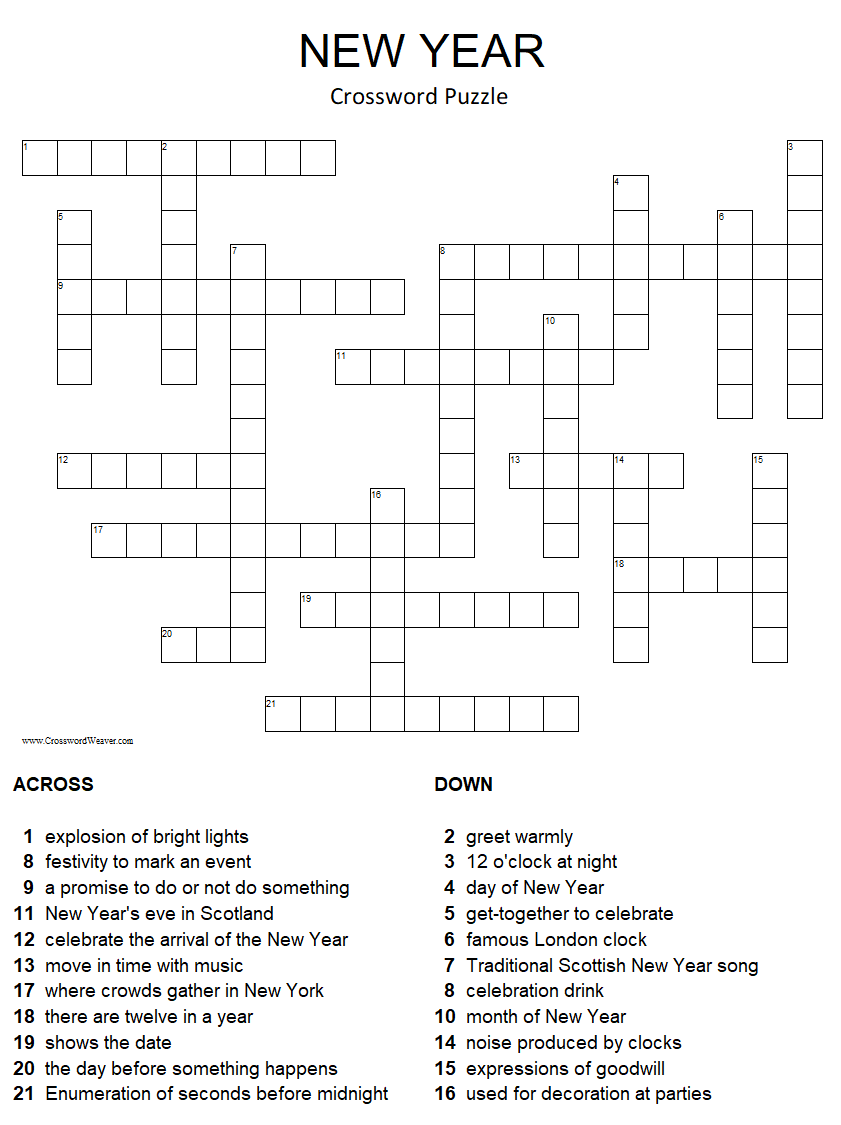 Crosswords printable New Year Level 4 Learn English Today Crosswords printable New Year Level 4 Learn English Today
