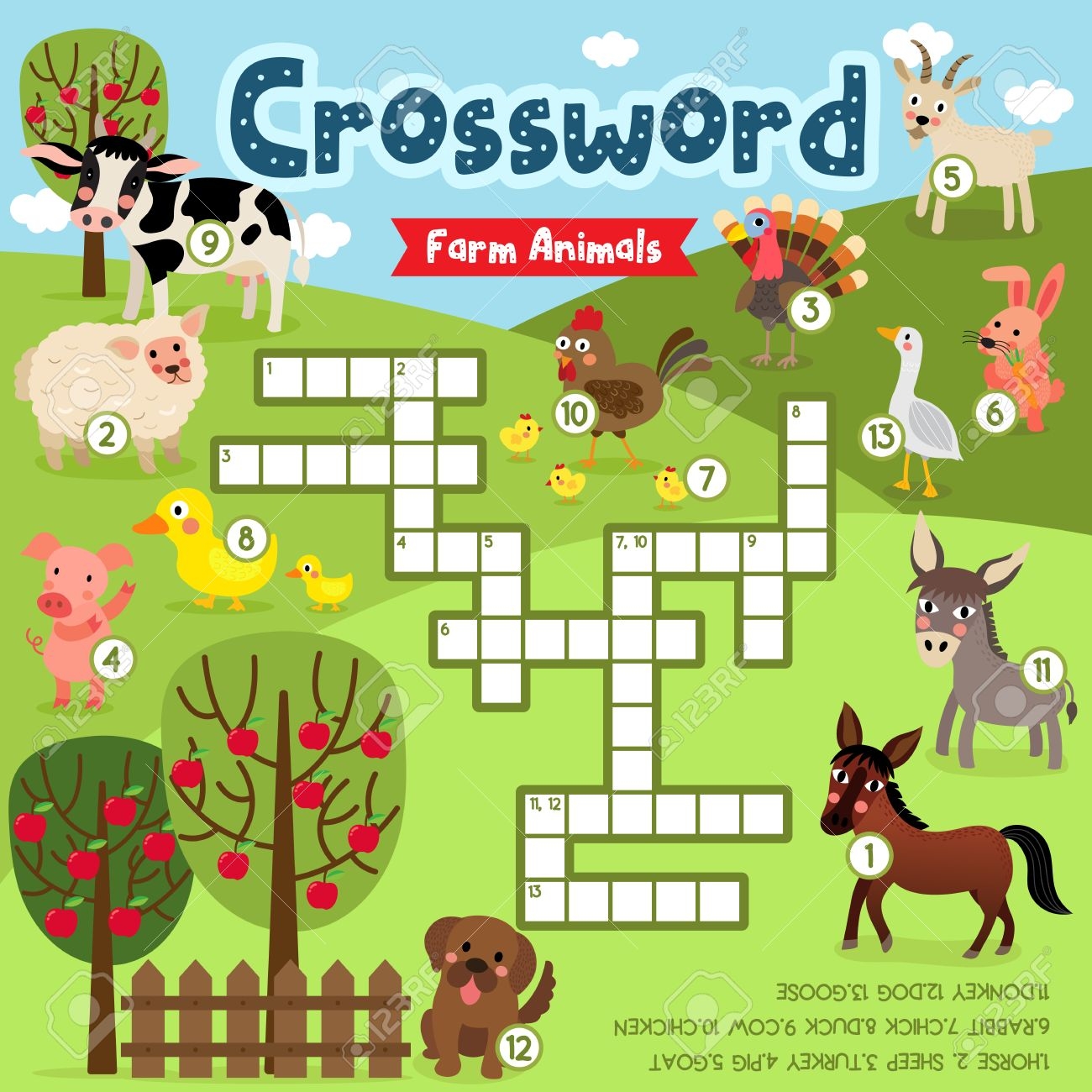 Crosswords Puzzle Game Of Farm Animals For Preschool Kids Activity Worksheet Colorful Printable Version Vector Illustration Royalty Free SVG Cliparts Vectors And Stock Illustration Image 83277904 