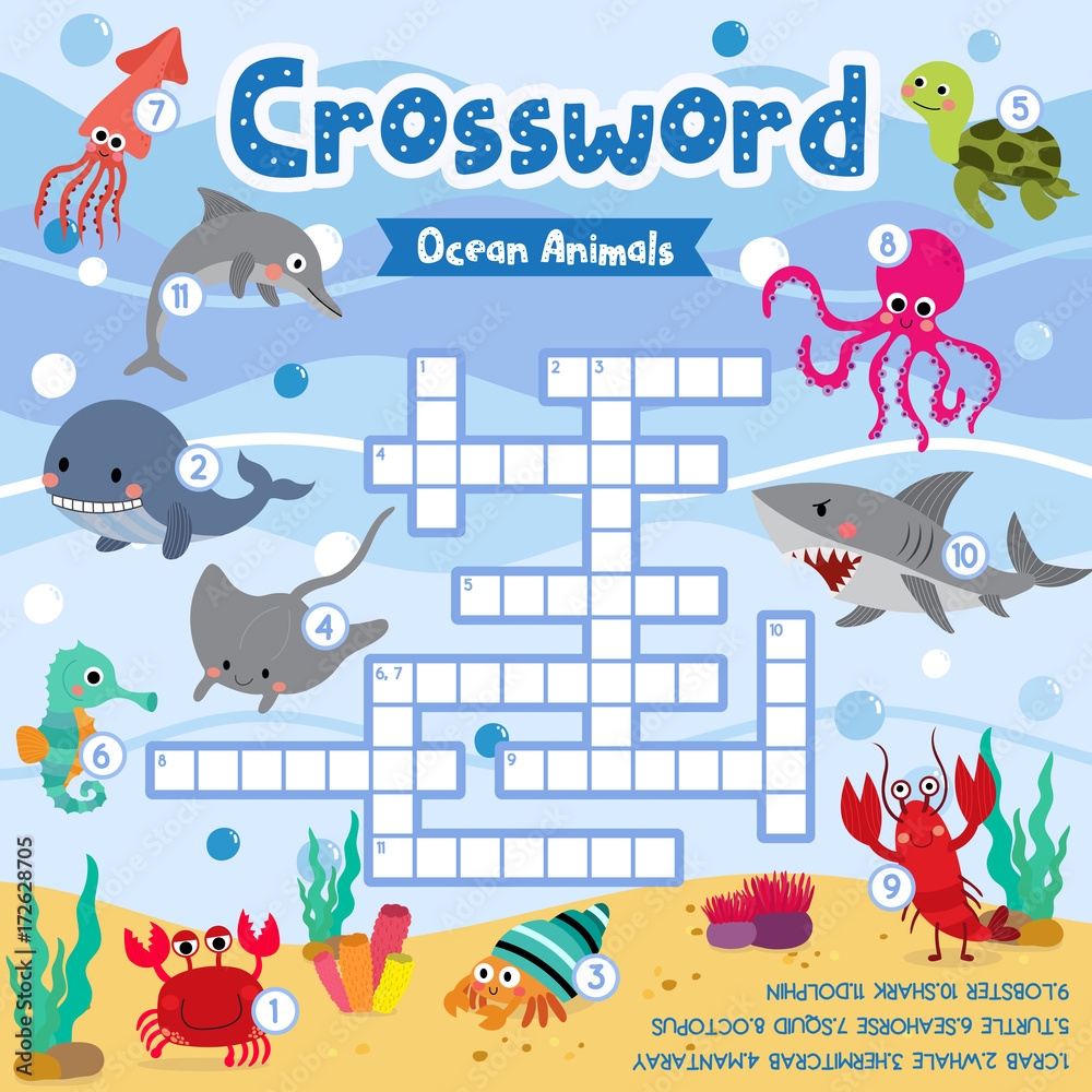 Crosswords Puzzle Game Of Ocean Animals For Preschool Kids Activity Worksheet Colorful Printable Version Vector Illustration Stock Vector Adobe Stock Crosswords Puzzle Game Of Ocean Animals For Preschool Kids Activity Worksheet Colorful Printable Version Vector Illustration Stock Vector Adobe Stock