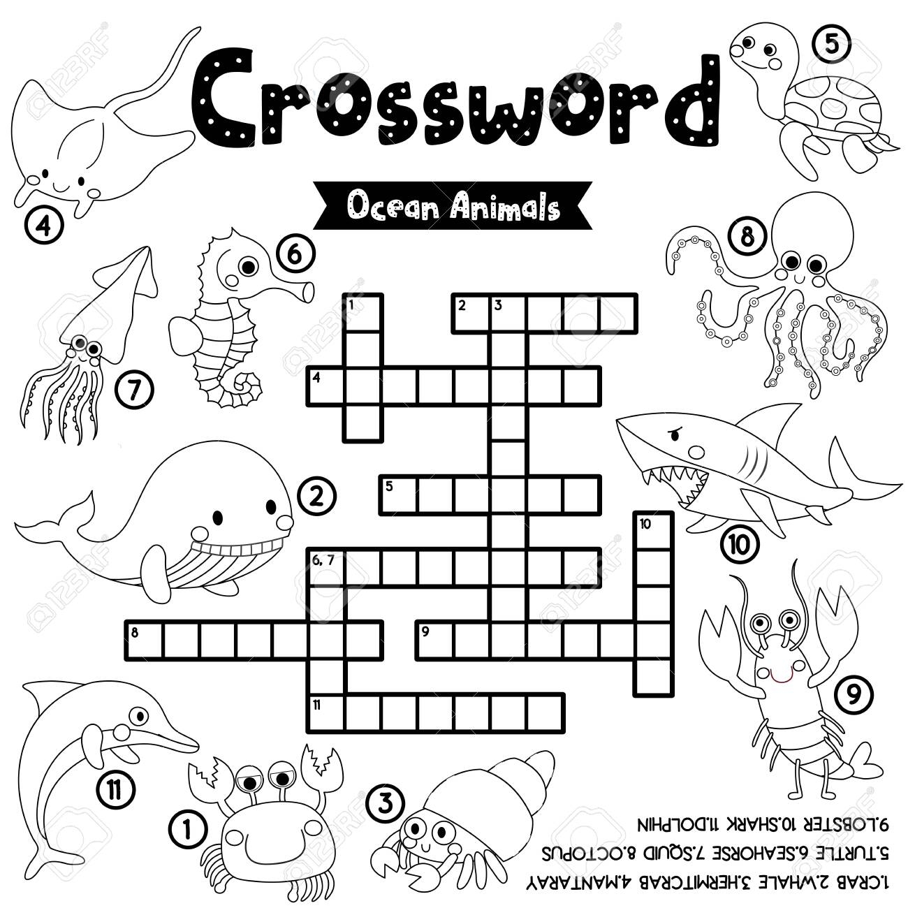 Crosswords Puzzle Game Of Ocean Animals For Preschool Kids Activity Worksheet Coloring Printable Version Vector Illustration Royalty Free SVG Cliparts Vectors And Stock Illustration Image 134549606 Crosswords Puzzle Game Of Ocean Animals For Preschool Kids Activity Worksheet Coloring Printable Version Vector Illustration Royalty Free SVG Cliparts Vectors And Stock Illustration Image 134549606
