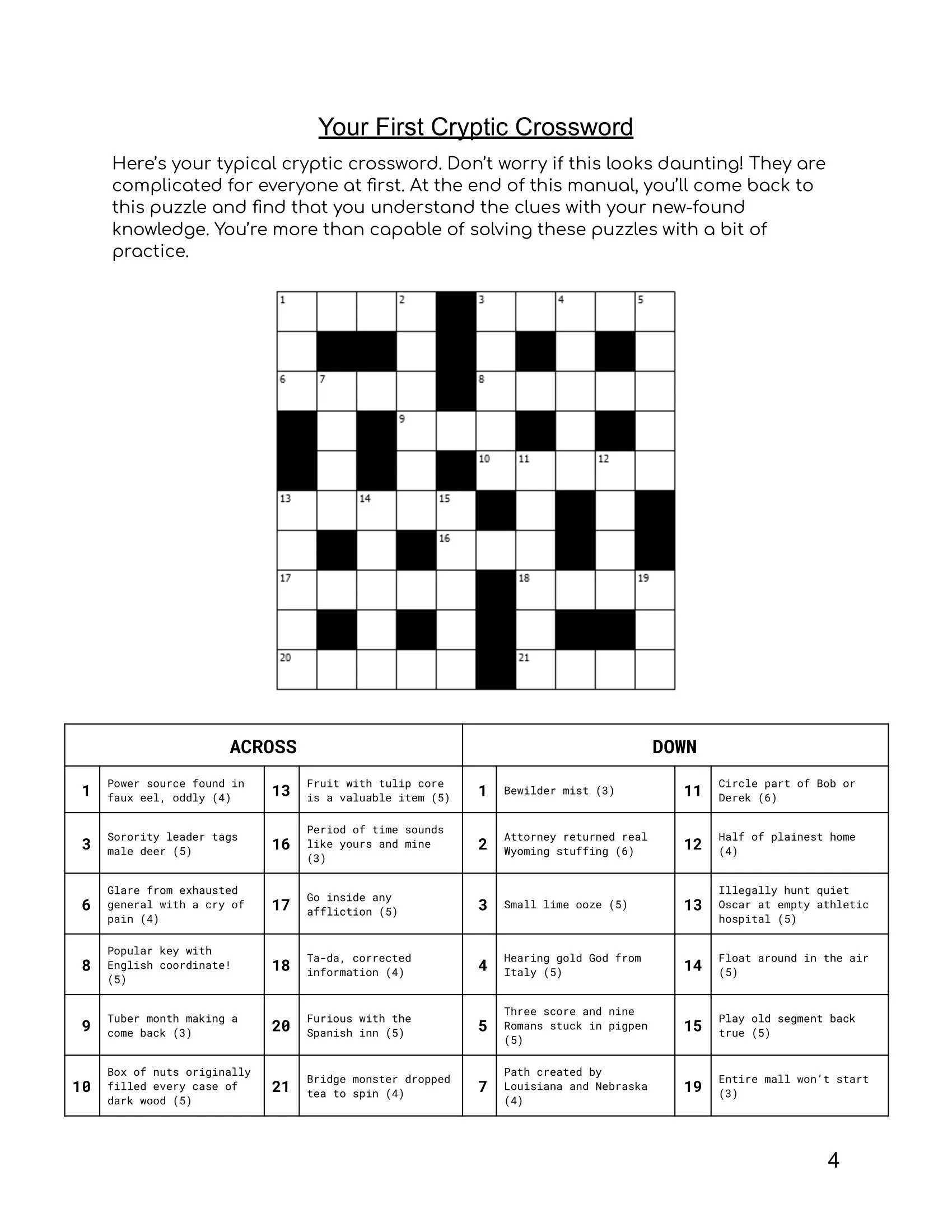 Cryptic Crossword Puzzles Free Printable Easy