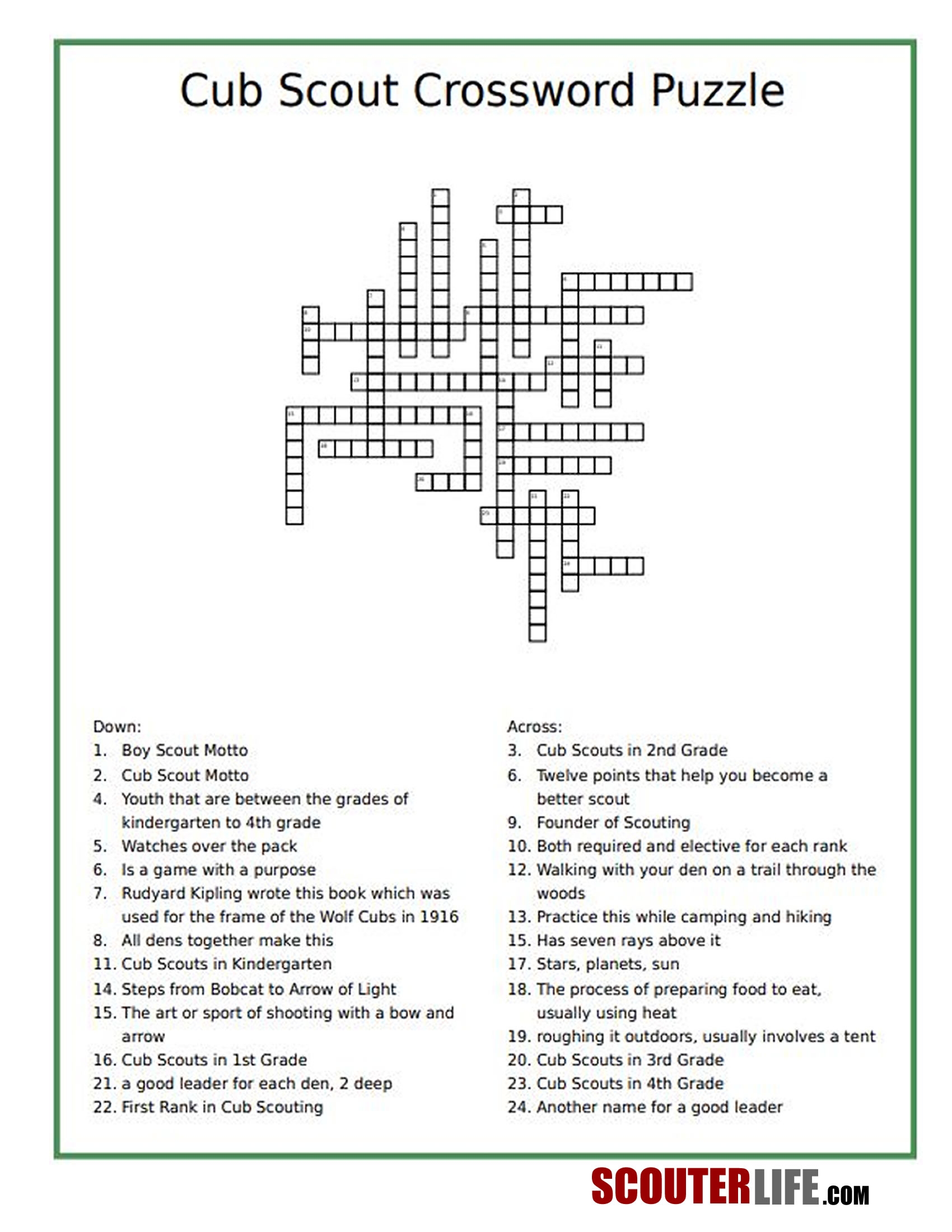 Cub Scout Crossword Puzzle ScouterLife