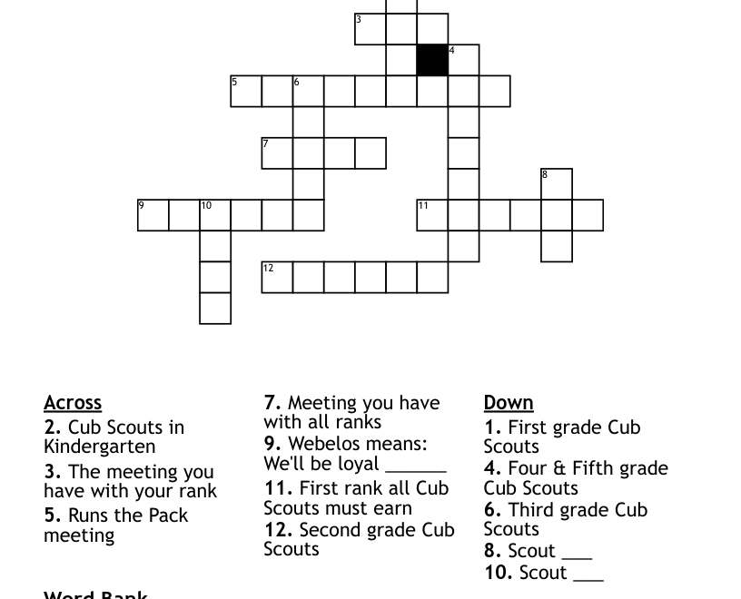 Cub Scout Crossword Puzzle WordMint