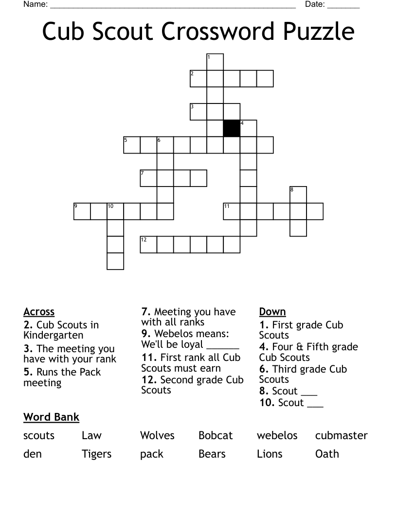 Cub Scout Crossword Puzzle WordMint Cub Scout Crossword Puzzle WordMint