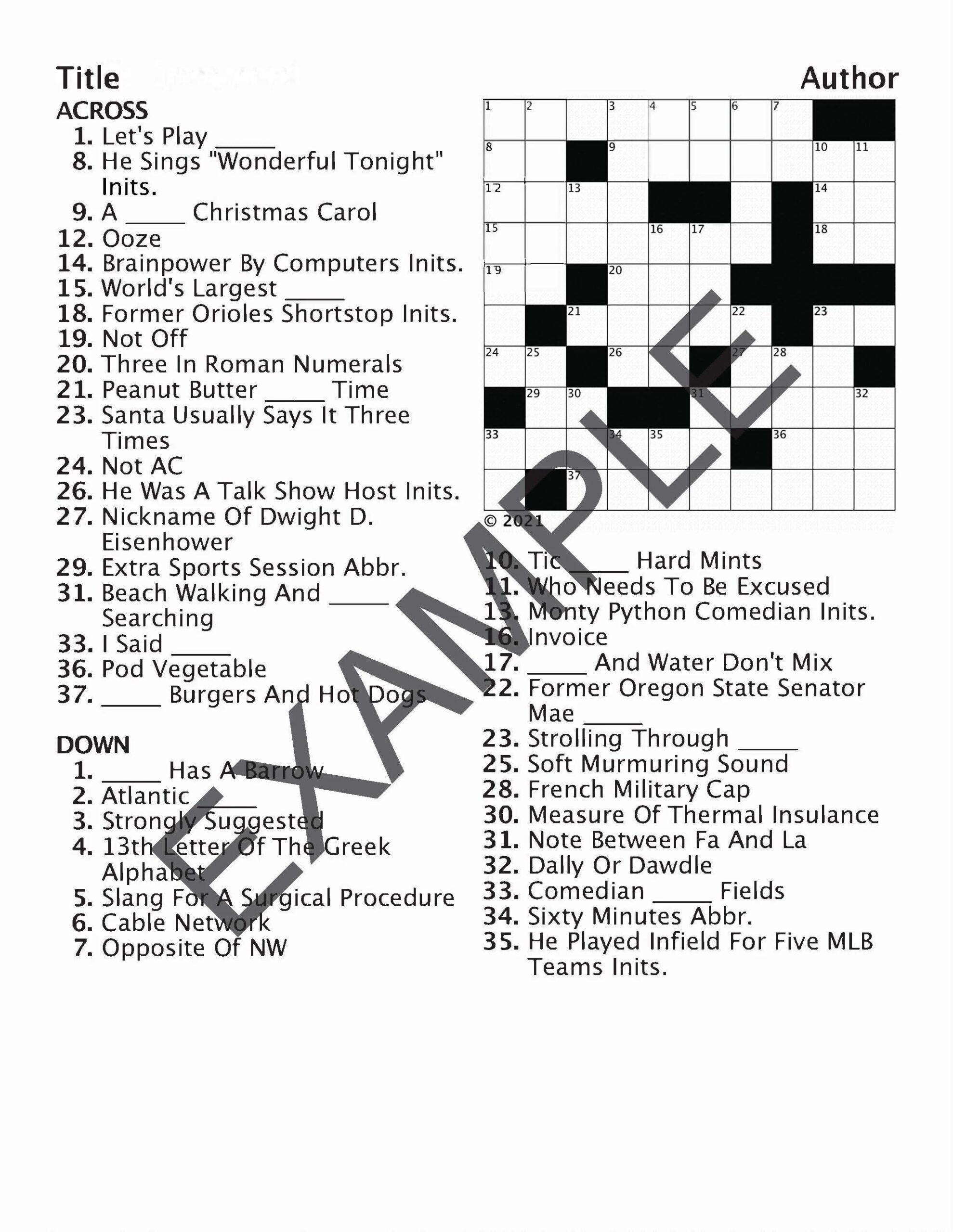 Crossword Puzzle Creator Printable