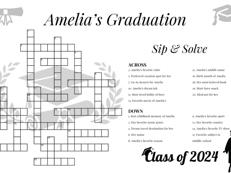 Custom Crossword Puzzle Giant Crossword Puzzle Sip Solve Puzzle Graduation Crossword Class Of 2025 Minimalist Digital Delivery Etsy