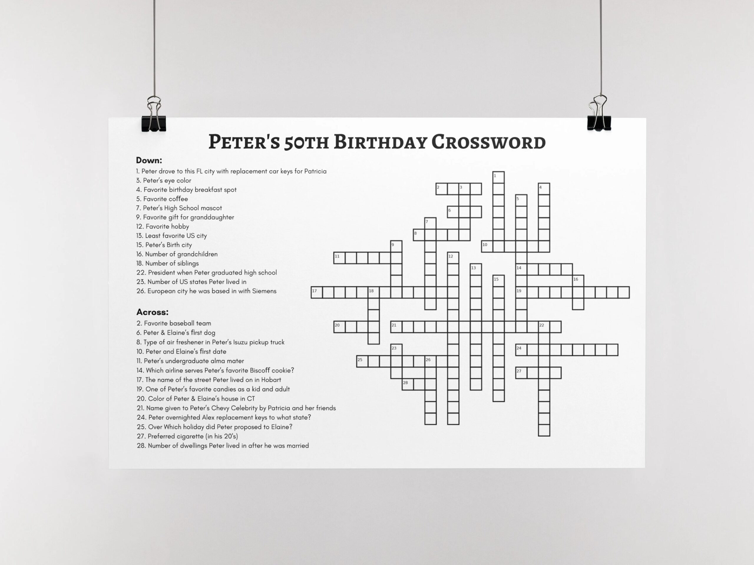 Custom Crossword Puzzle Large Format For 50th Birthday Party Idea Party Cross Word Word Game Lover Group Activity 60th Bday Activity Etsy