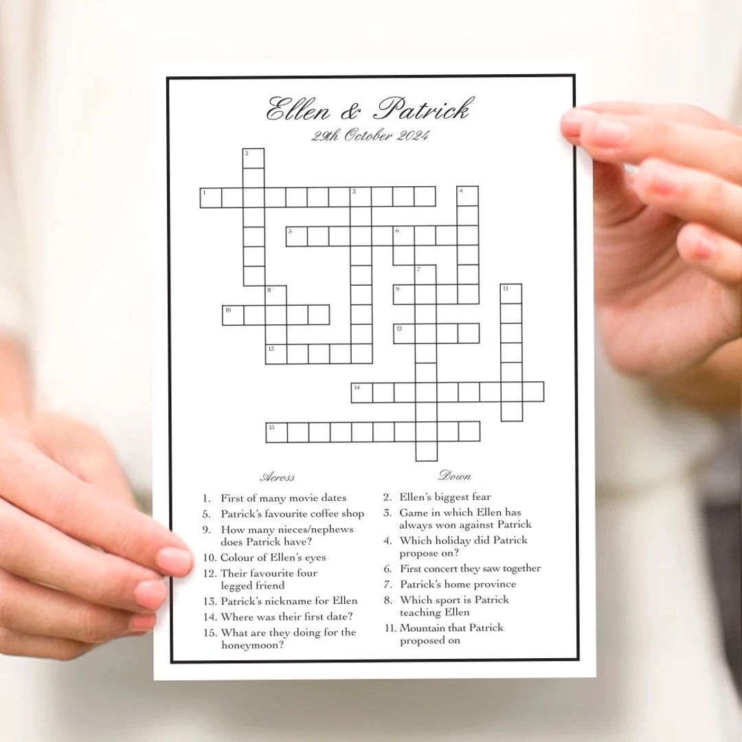 Custom Wedding Crossword Wedding Reception Game Bridal Shower Activity Personalised Puzzle Printable Wedding Game Wedding Entertainment Etsy