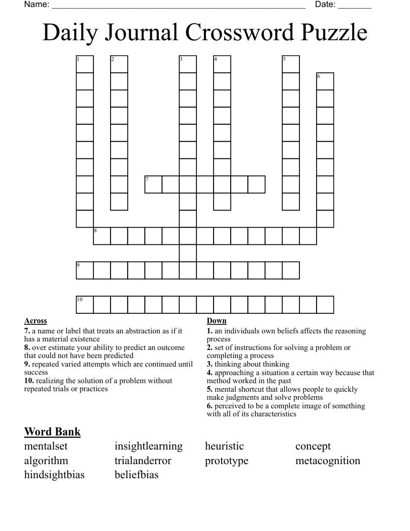 Daily Journal Crossword Puzzle WordMint Daily Journal Crossword Puzzle WordMint