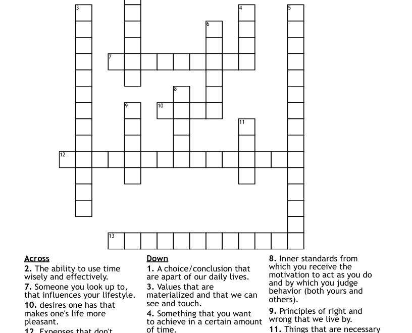 Daily Living Skills Crossword WordMint