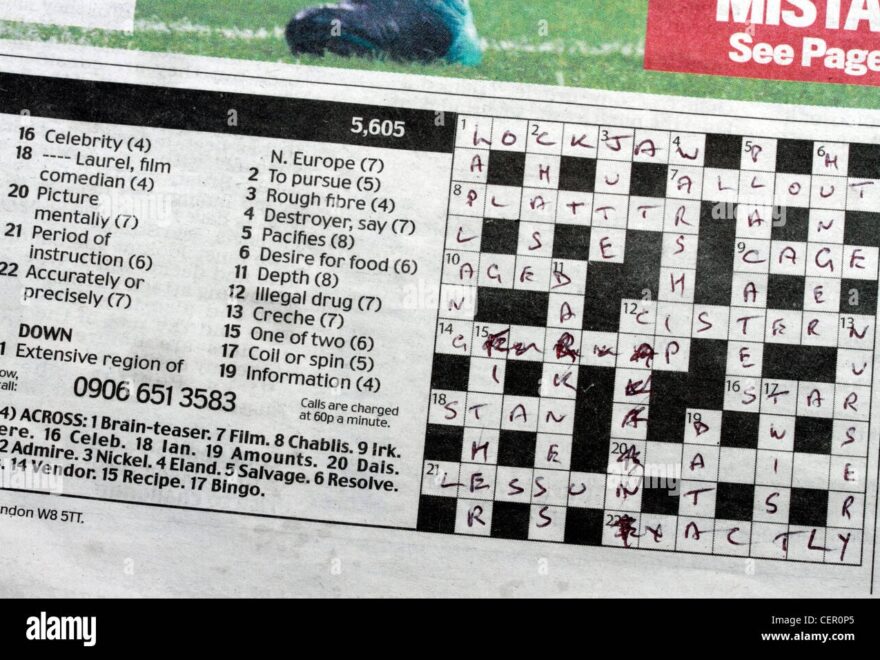 Daily Mail Newspaper 24th December 2010 Crossword Puzzle Completed Stock Photo Alamy