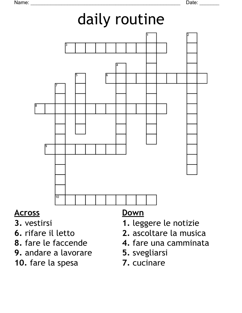 Daily Routine Crossword WordMint