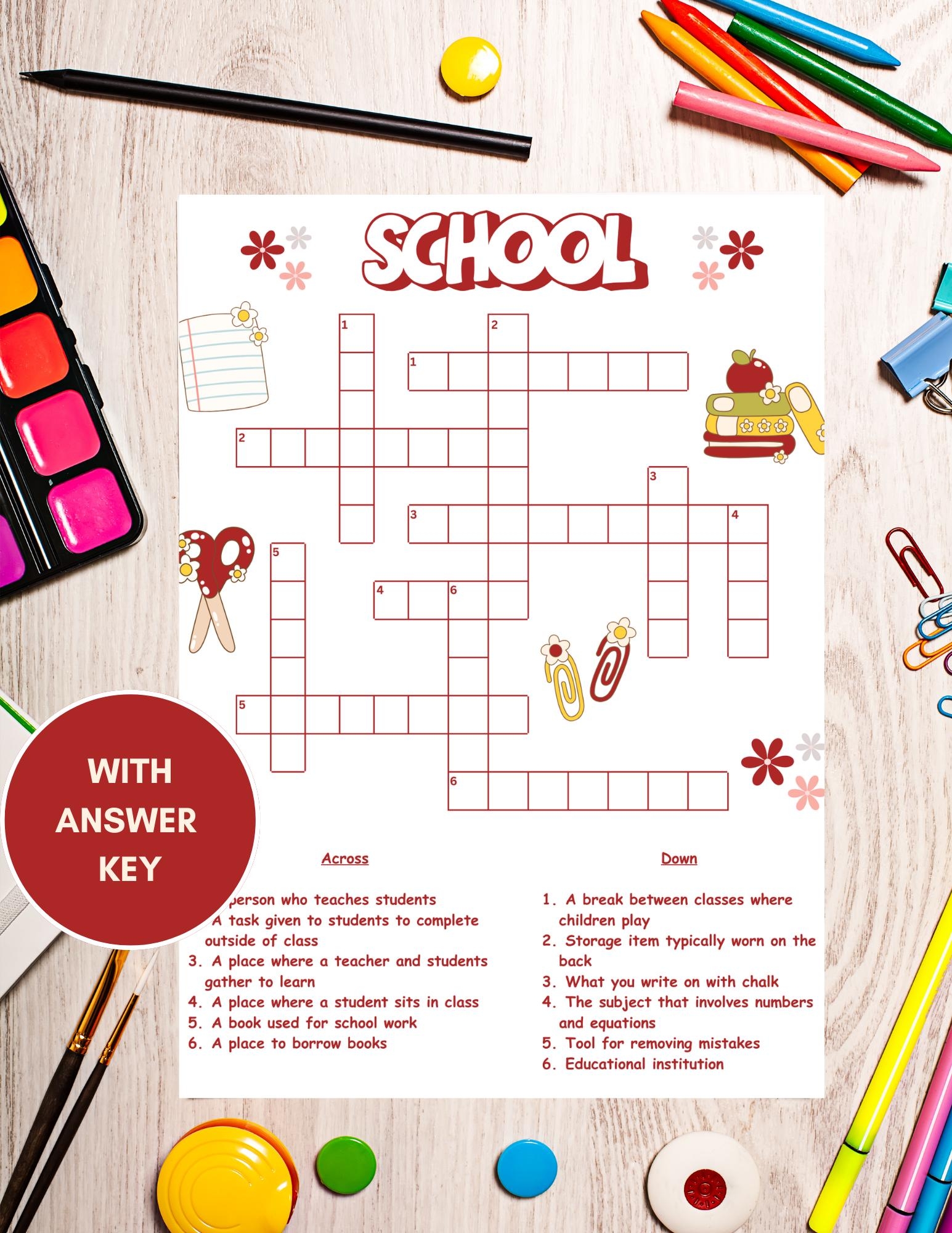 Daisy Back To School Crossword Puzzle Teacher Game With Answer Key Teacher Activity For Student Colorful School Activity Digital Printable Etsy
