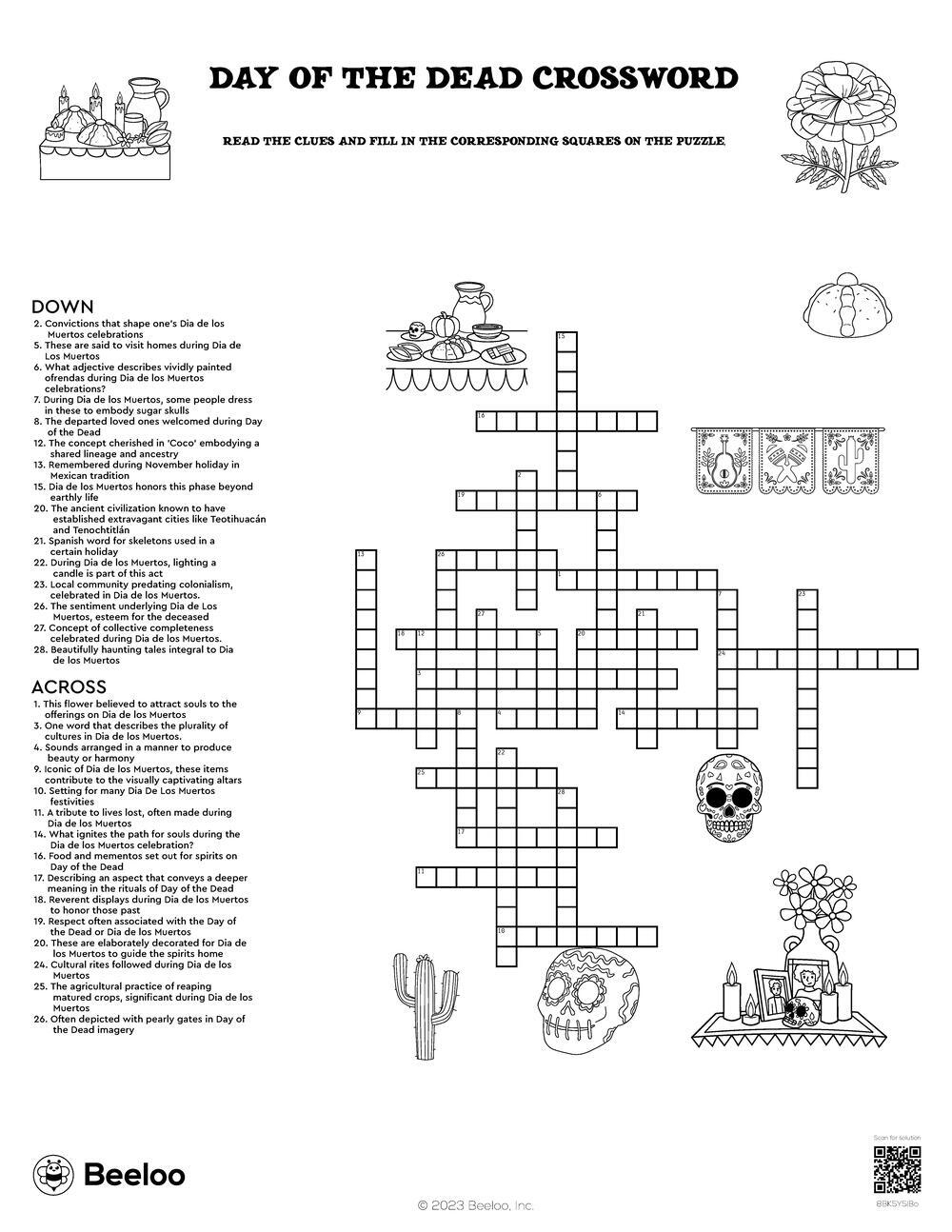 Day Of The Dead Crossword Beeloo Printable Crafts And Activities For Kids Day Of The Dead Crossword Beeloo Printable Crafts And Activities For Kids