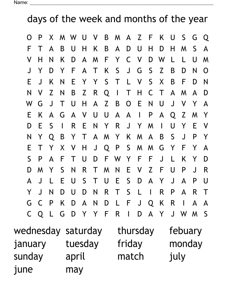 Days Of The Week And Months Of The Year Word Search WordMint Days Of The Week And Months Of The Year Word Search WordMint