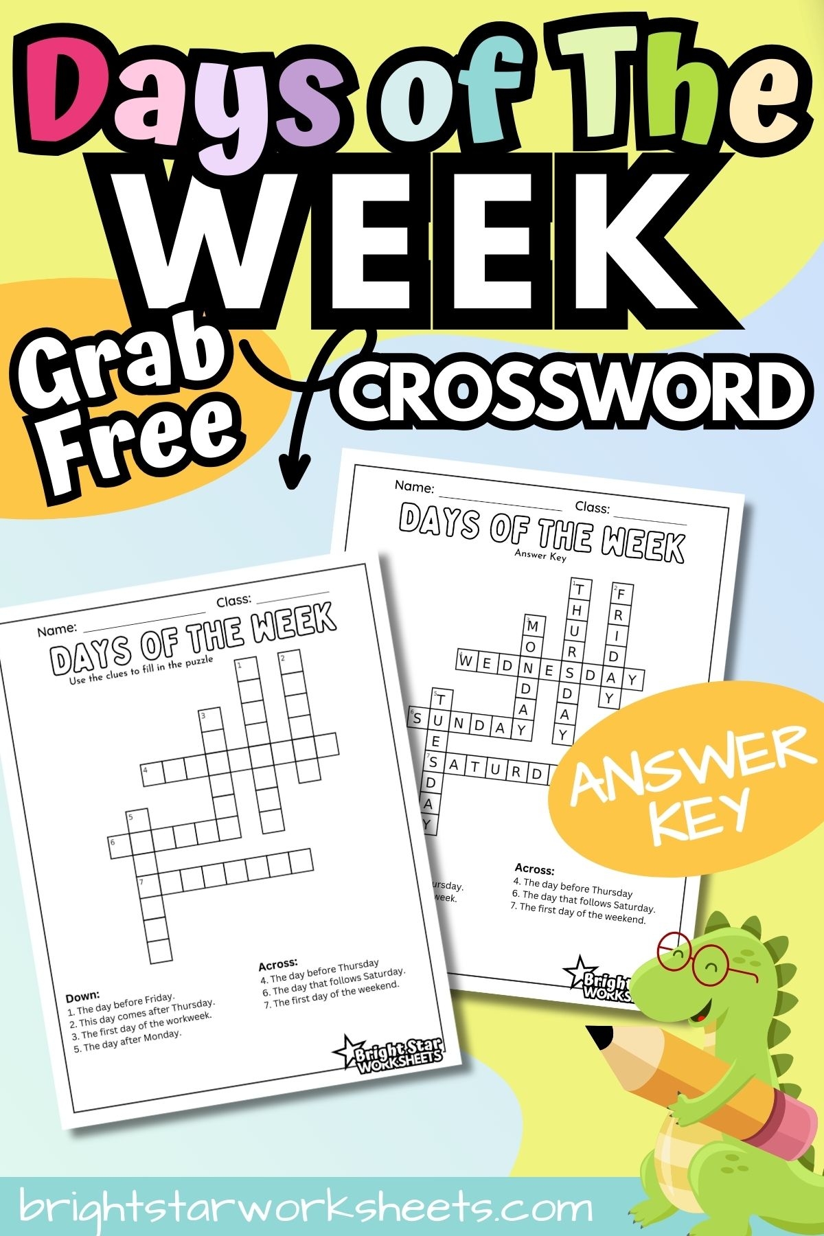 Days Of The Week Crossword Puzzle Bright Star Worksheets Days Of The Week Crossword Puzzle Bright Star Worksheets
