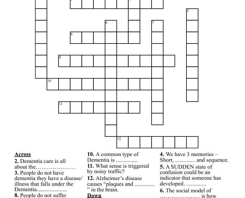 Dementia Crossword WordMint
