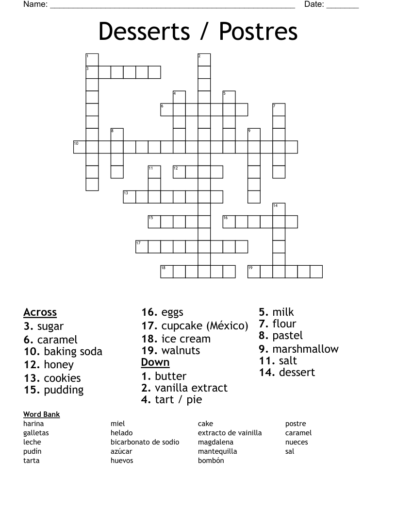Desserts Postres Crossword WordMint Desserts Postres Crossword WordMint