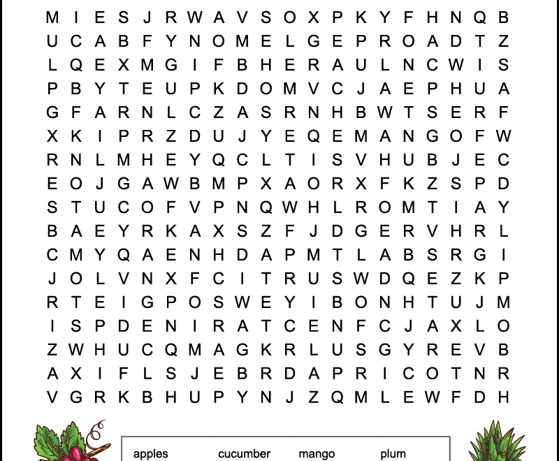 Difficult Fruit Word Search For Kids Tree Valley Academy