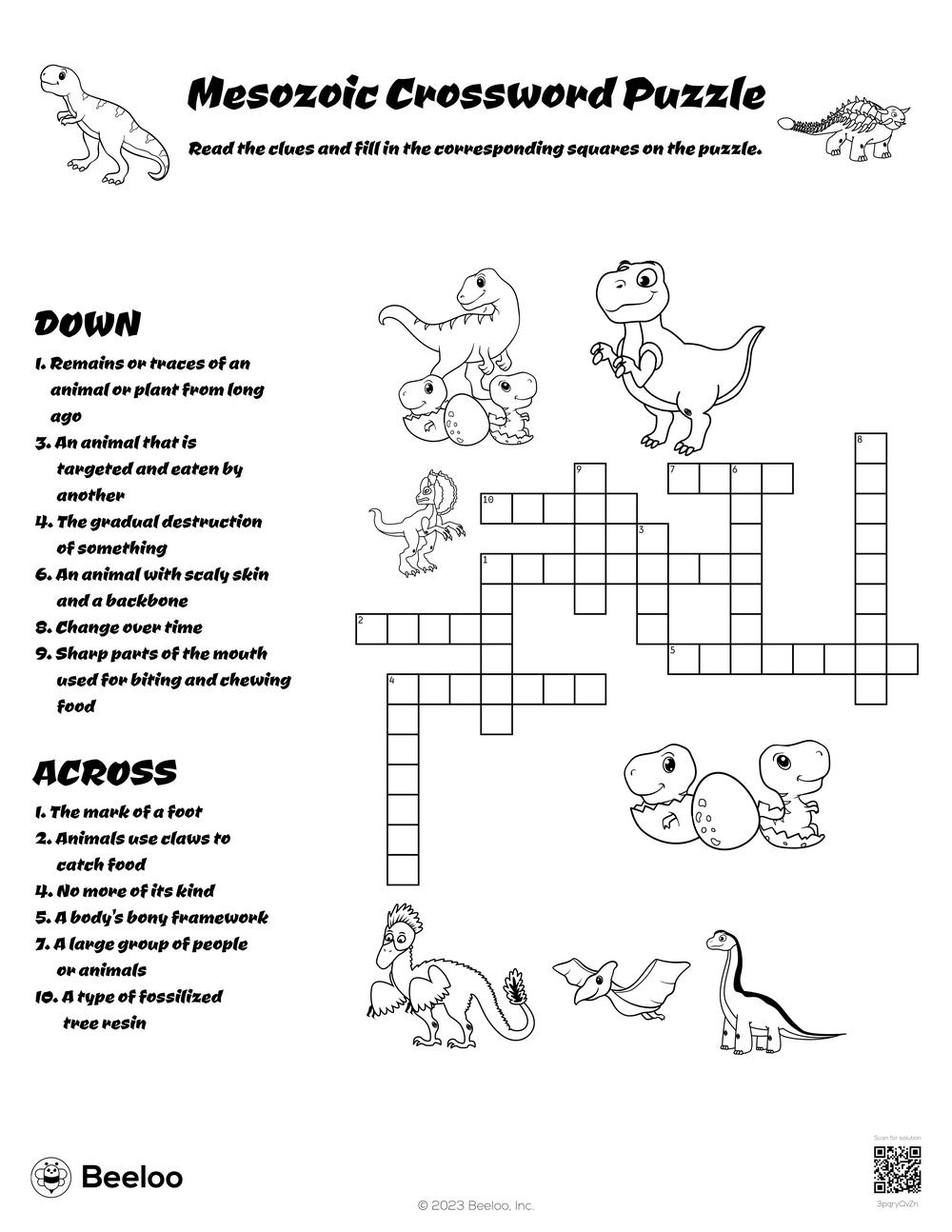 Dinosaur themed Crossword Puzzles Beeloo Printable Crafts And Activities For Kids