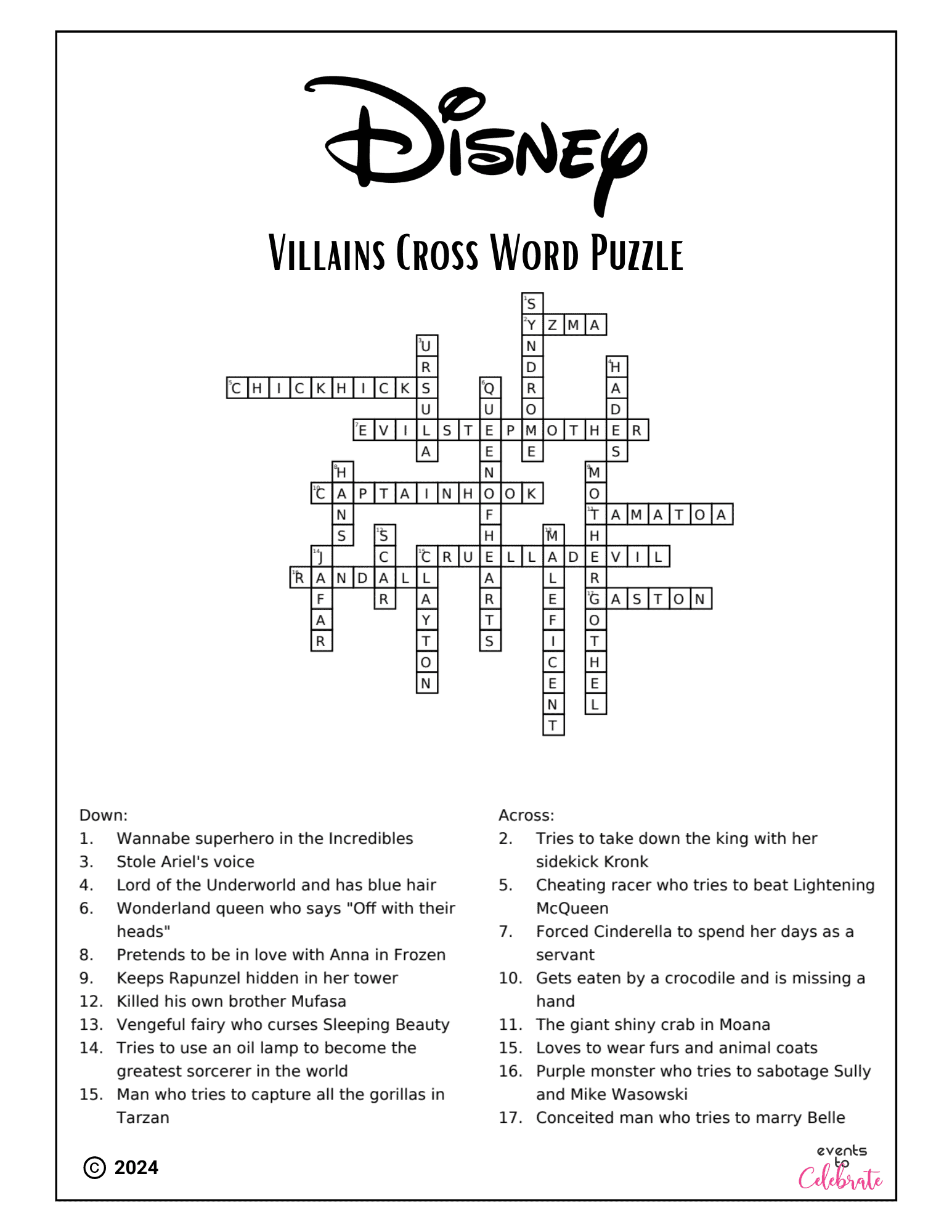 Disney Crossword Puzzles For Kids Villains And Heroes Party Ideas For Real People Disney Crossword Puzzles For Kids Villains And Heroes Party Ideas For Real People