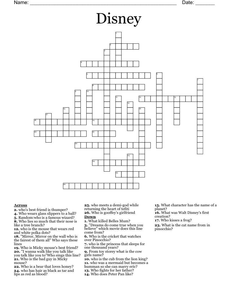 Disney Crossword WordMint Disney Crossword WordMint