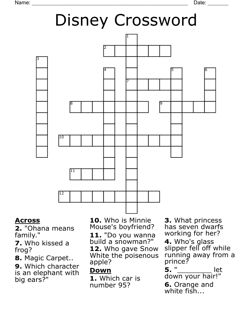 Disney Crossword WordMint Disney Crossword WordMint