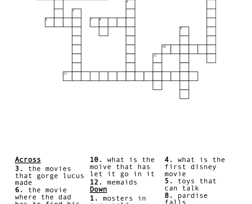 Disney Movies Crossword WordMint