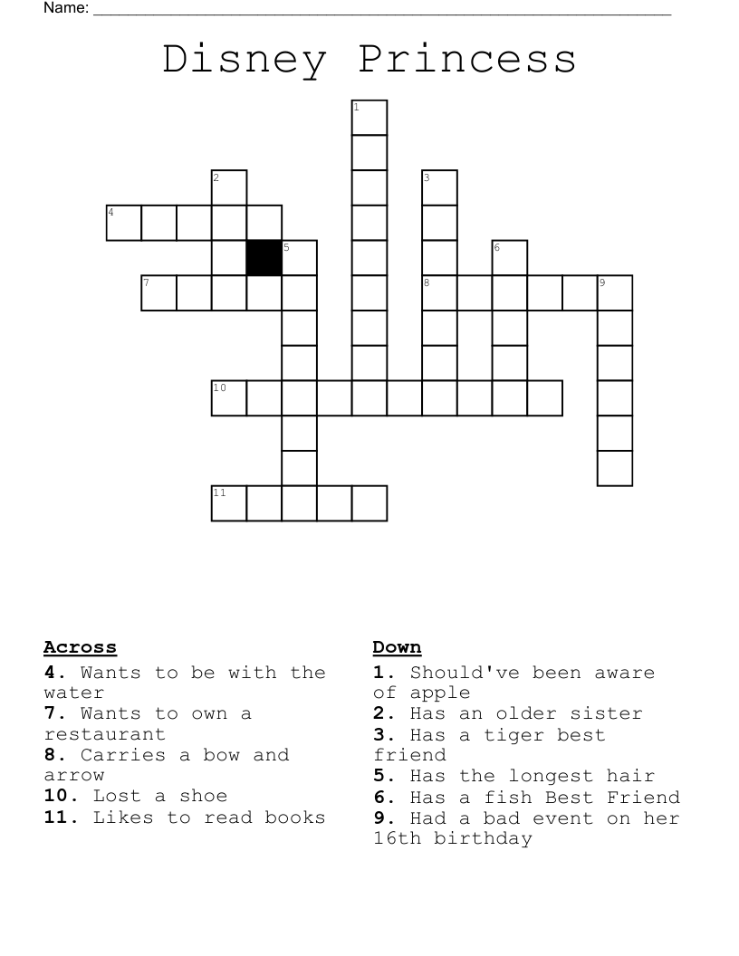 Disney Princess Crossword WordMint