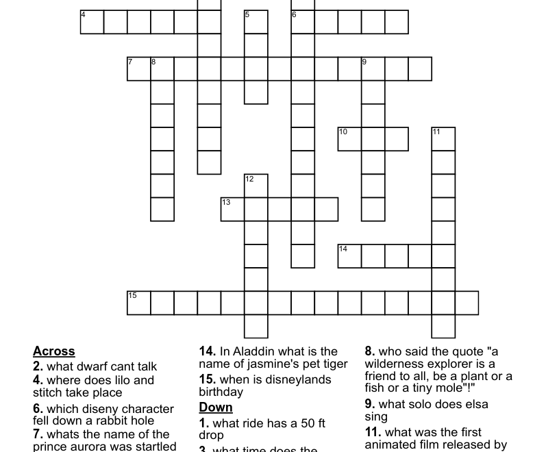 Disneyland Crossword WordMint