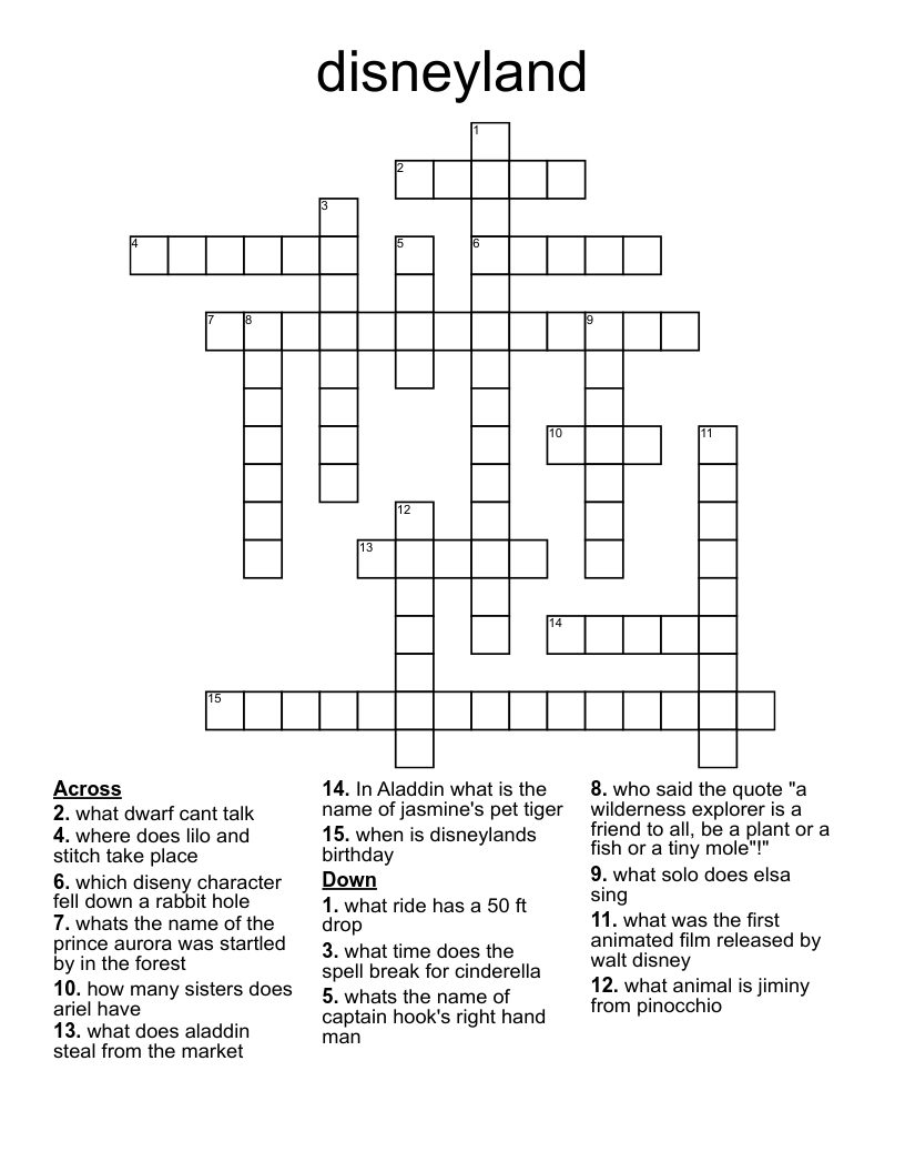 Disneyland Crossword WordMint Disneyland Crossword WordMint