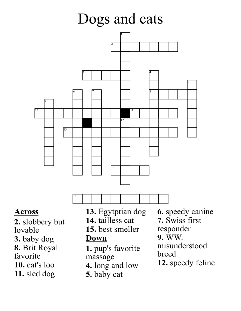 Dogs And Cats Crossword WordMint
