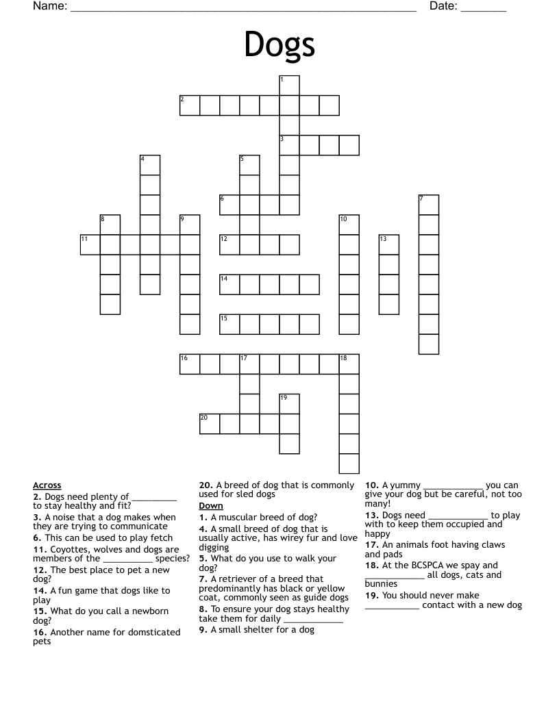 Dogs Crossword WordMint
