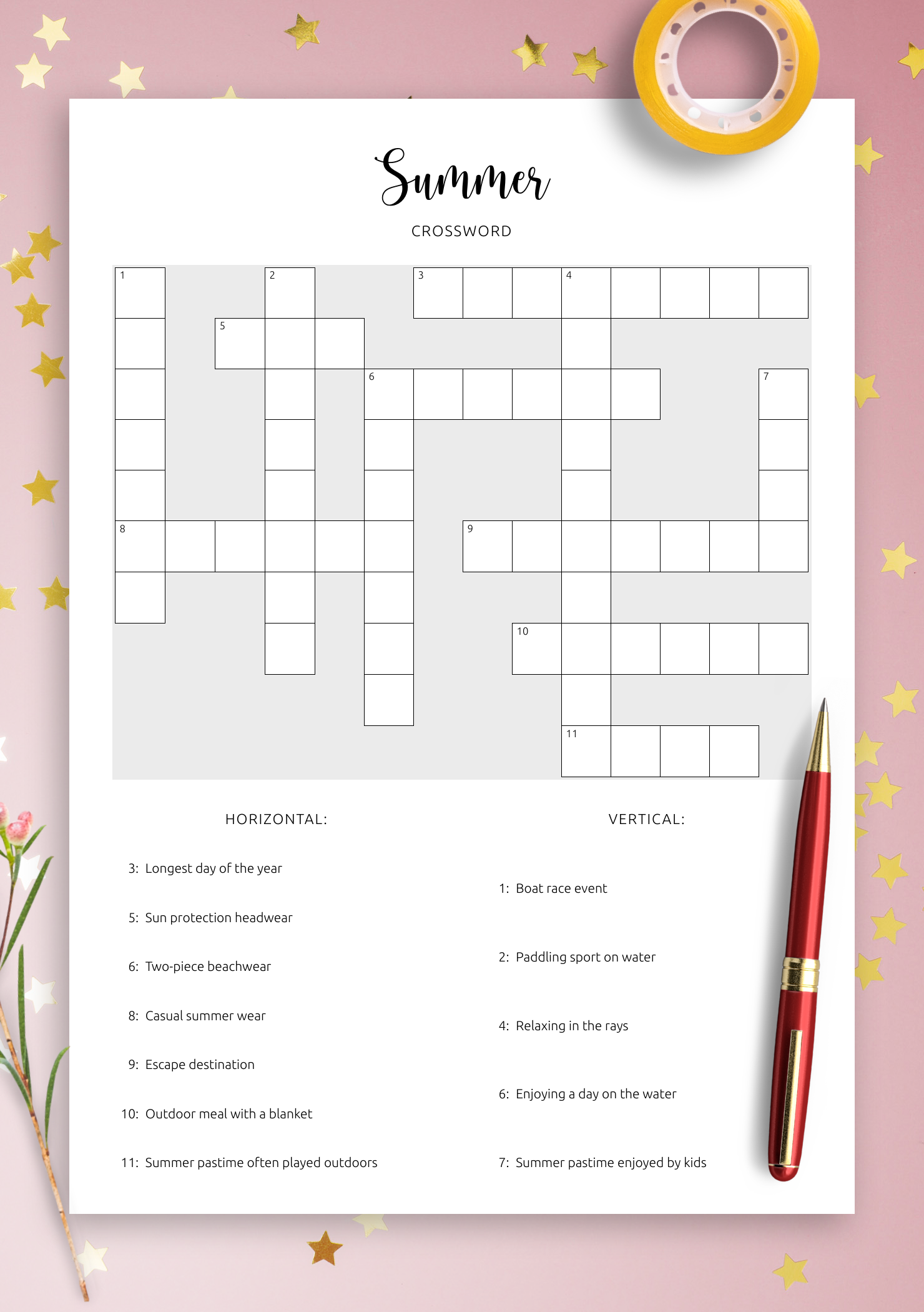 Crossword Printable Summer