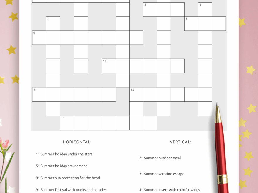 Download Printable Summer Holidays Crossword Puzzle PDF Sun And Fun